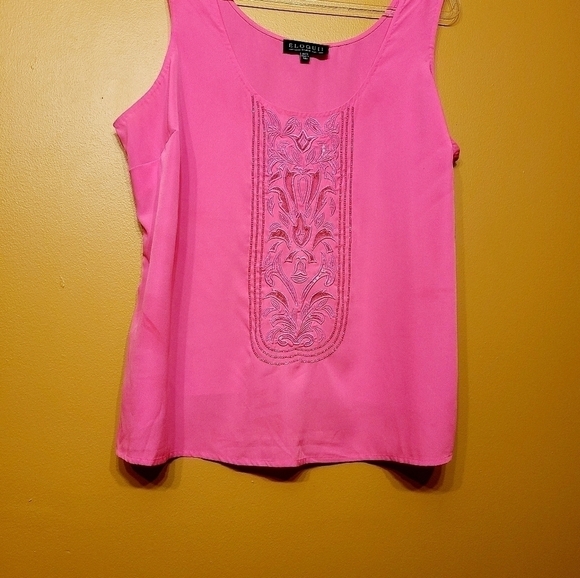 Eloquii | Hot Pink Embroidered Beaded Tank Blouse (Size 18/20) - Picture 4 of 15